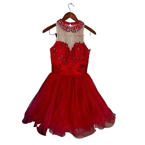 Sherri Hill 21227 red homecoming prom wedding rhinestone tutu sequence dress ￼ - Picture 13 of 14